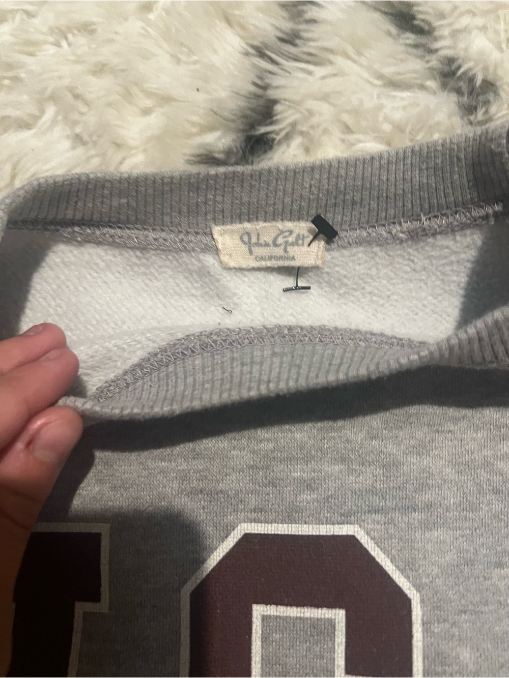 Brandy Melville Gray Crewneck with Maroon Number Graphic